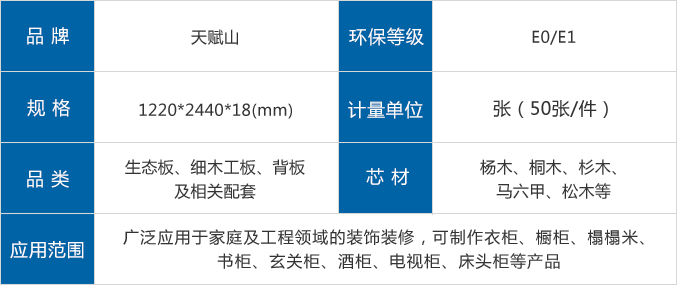 天賦山生態(tài)板參數(shù)